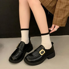 British Style Metal Buckle Low Heels Shoes Daily Dress Up Flat Shoes Outside Casual Comfortable Shoes