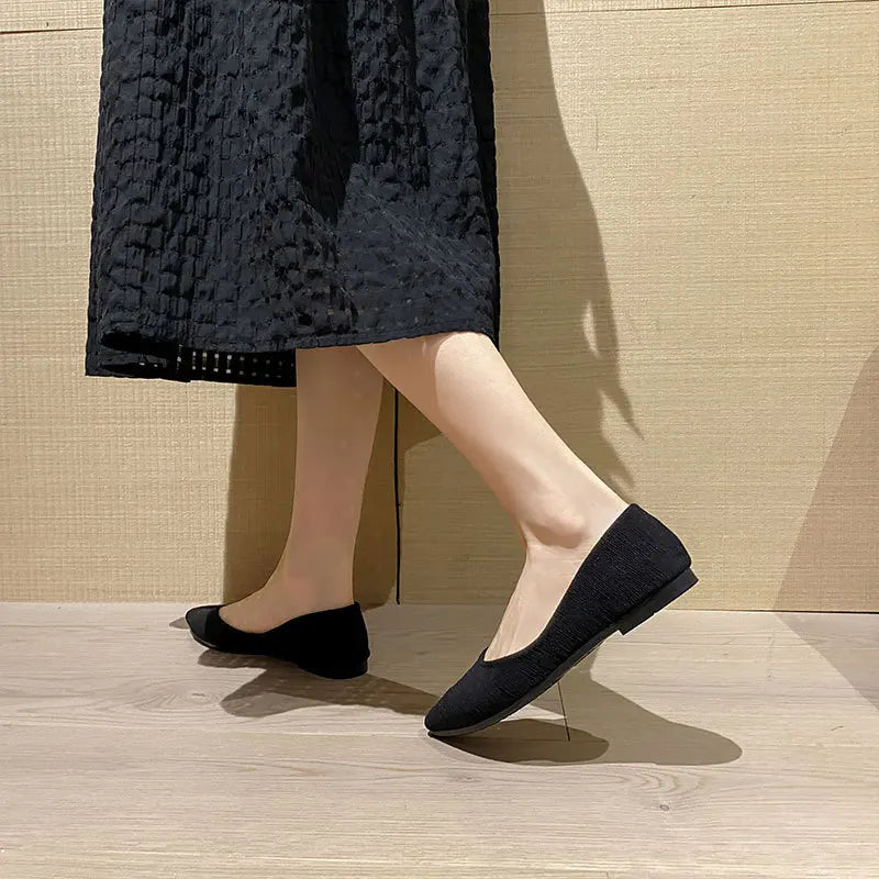 Striped Fabric Ballerinas Woman Soft Bottomed Flats Big Size 42/43 Shoes Pointed Toe Dress Loafers Green Ballets