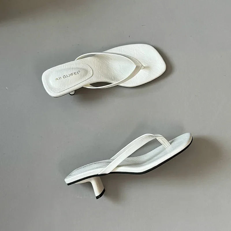 Square Toe 4CM Heels Slippers Slides Sandals Casual Flip flops Thin Heel Slippers
