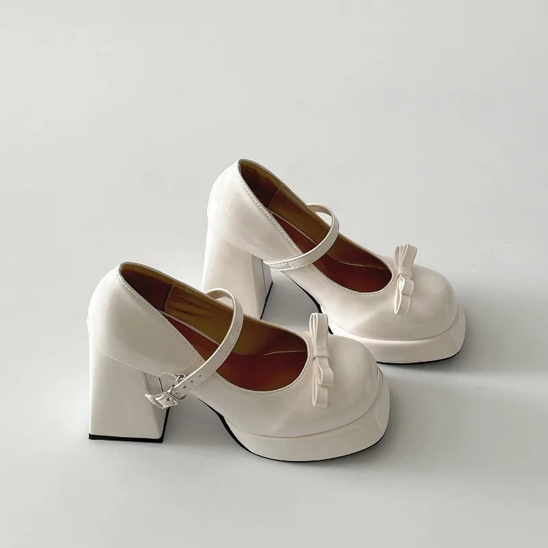 Platform Thick Heel Mary Jane Shoes Square Toe Shoes Elegant Height Increase