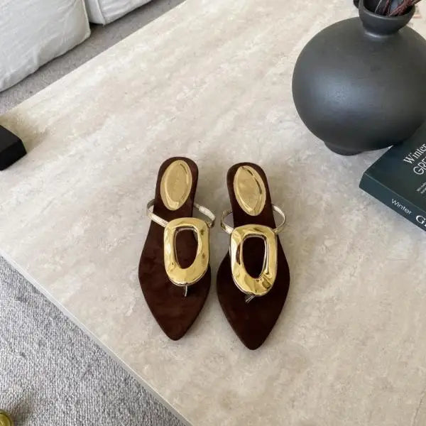 Shoes Rubber Flip Flops Ladies' Slippers On A Wedge Pointed Toe Flock Rivet Heels Low Hawaiian High PU Rome Slides Fabric