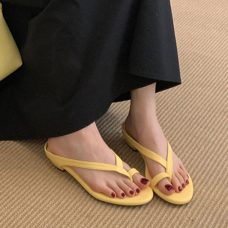 Low Heel Slippers Flip flops Shoes Round Toe Heeled Slippers Shoes