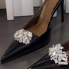 and pointed shallow patent leather rhinestone single shoes thin high-heeled banquet dress small size sandals