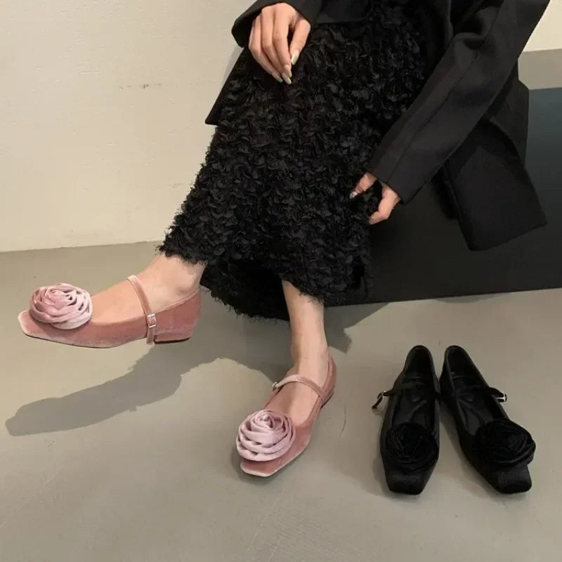 Cute Flock Flowers Flat Shoes