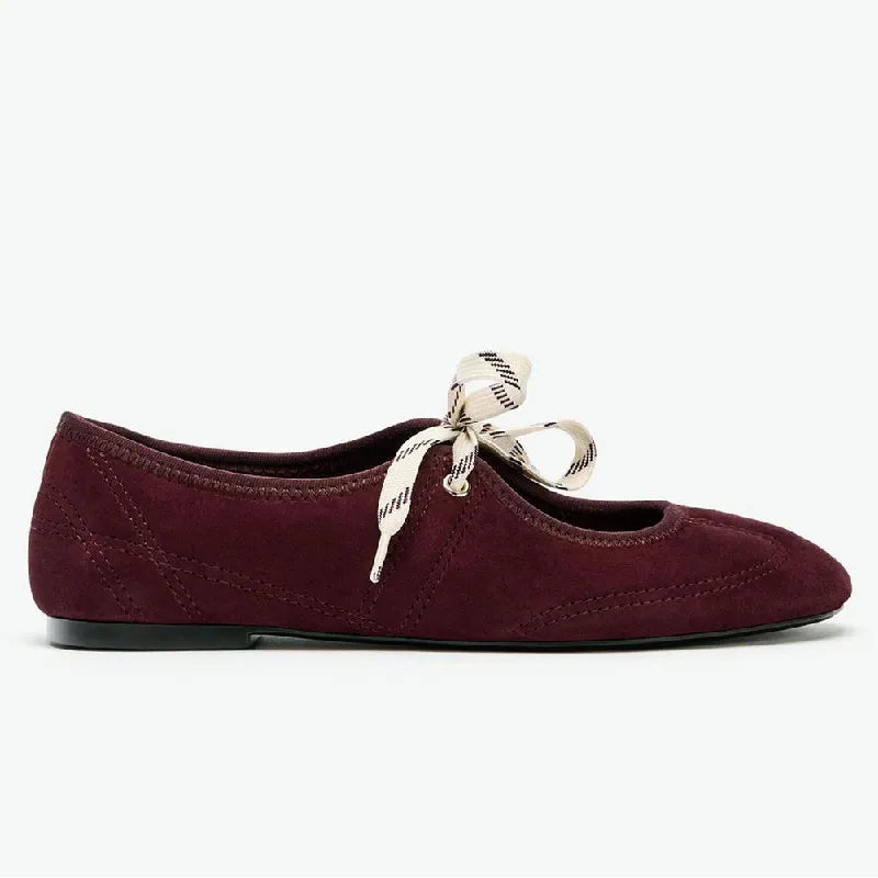Brand Faux Suede Lace Up Ballet Flats Comfort Round Toe Mary Jane Shoes