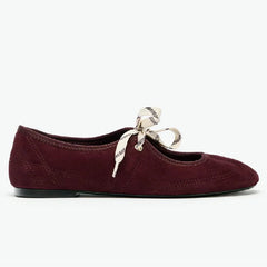 Brand Faux Suede Lace Up Ballet Flats Comfort Round Toe Mary Jane Shoes
