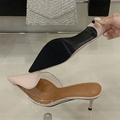 PVC Transparent Thin High Heels Slipper Pointed Toe Stripper Party Mule Slides Shoes Zapatos De Muje