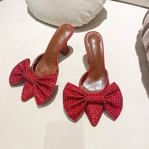 European Station Pointed Bow Sandals Diamond Versatile Ultra High Heel Thin Heel Baotou