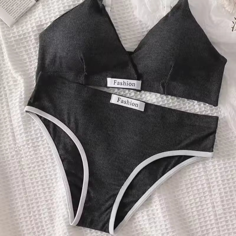 Seamless Bra V-neck Wireless Low Waist Panties Comfort Lingerie Sport Underwear Set