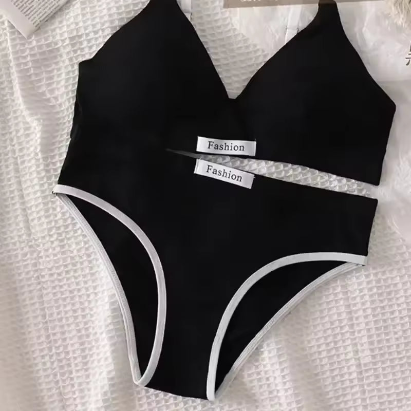 Seamless Bra V-neck Wireless Low Waist Panties Comfort Lingerie Sport Underwear Set