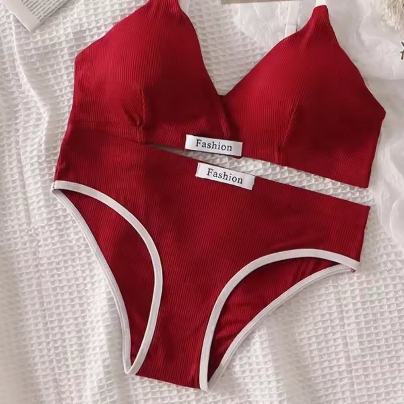 Seamless Bra V-neck Wireless Low Waist Panties Comfort Lingerie Sport Underwear Set