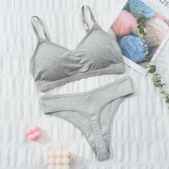 Seamless Cotton Tops Low Waist Comfortable Soft Wire Free Solid Color Lingerie Set