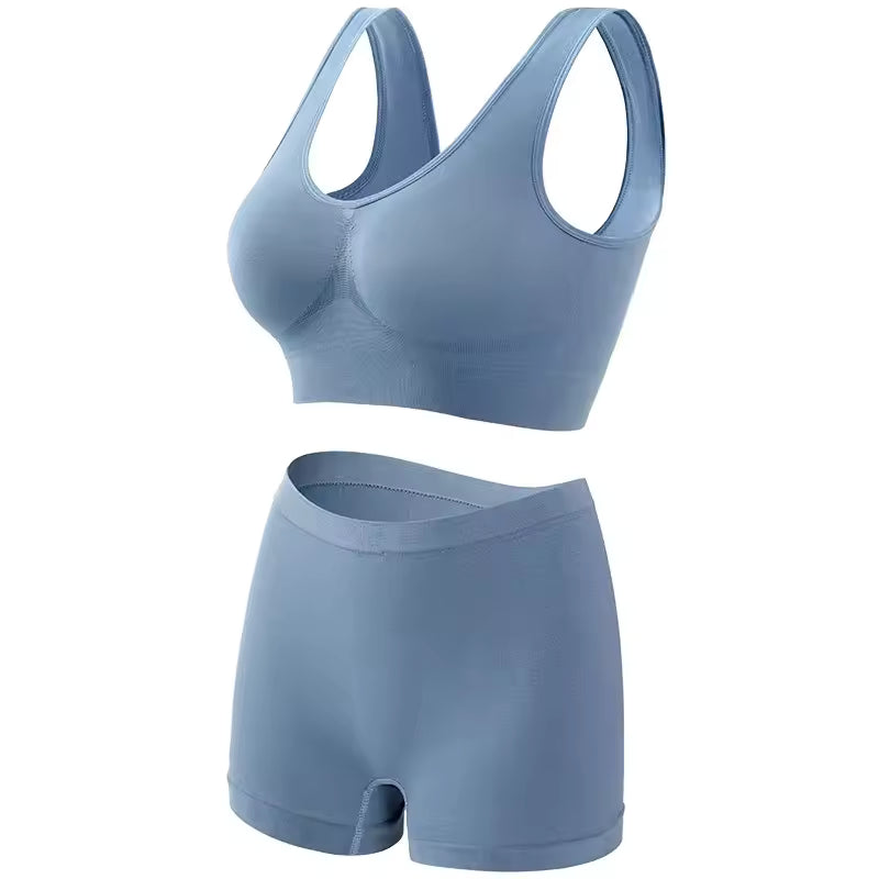 Seamless Low Waist Underwear Tanks Bra Top Boyshort Panties Casual Sports Lingerie Set