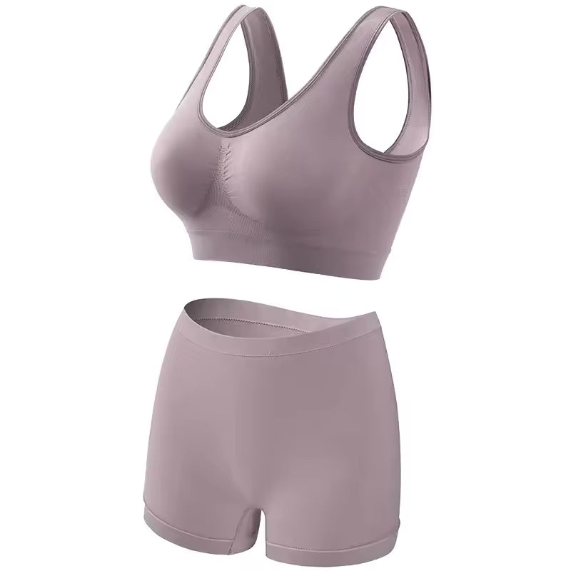 Seamless Low Waist Underwear Tanks Bra Top Boyshort Panties Casual Sports Lingerie Set