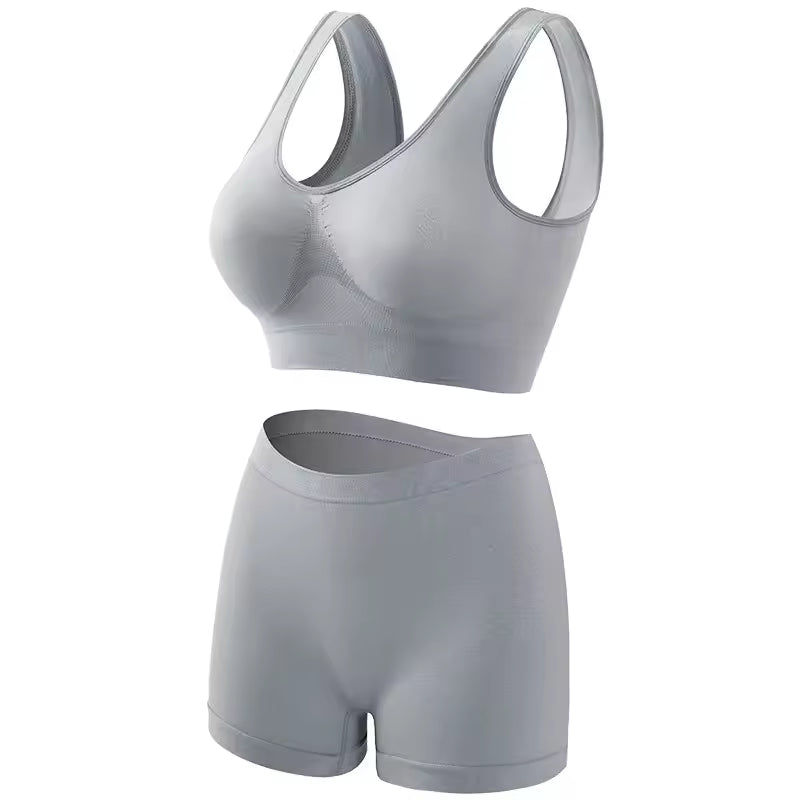 Seamless Low Waist Underwear Tanks Bra Top Boyshort Panties Casual Sports Lingerie Set