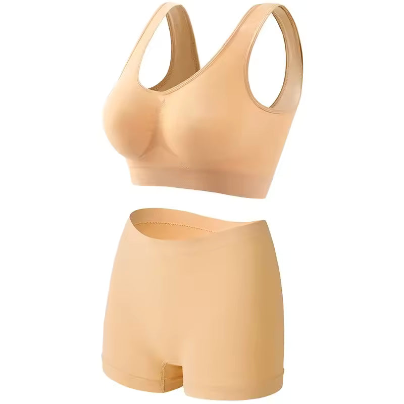 Seamless Low Waist Underwear Tanks Bra Top Boyshort Panties Casual Sports Lingerie Set