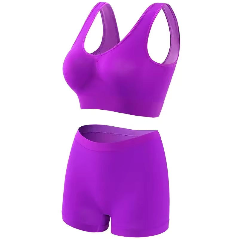 Seamless Low Waist Underwear Tanks Bra Top Boyshort Panties Casual Sports Lingerie Set