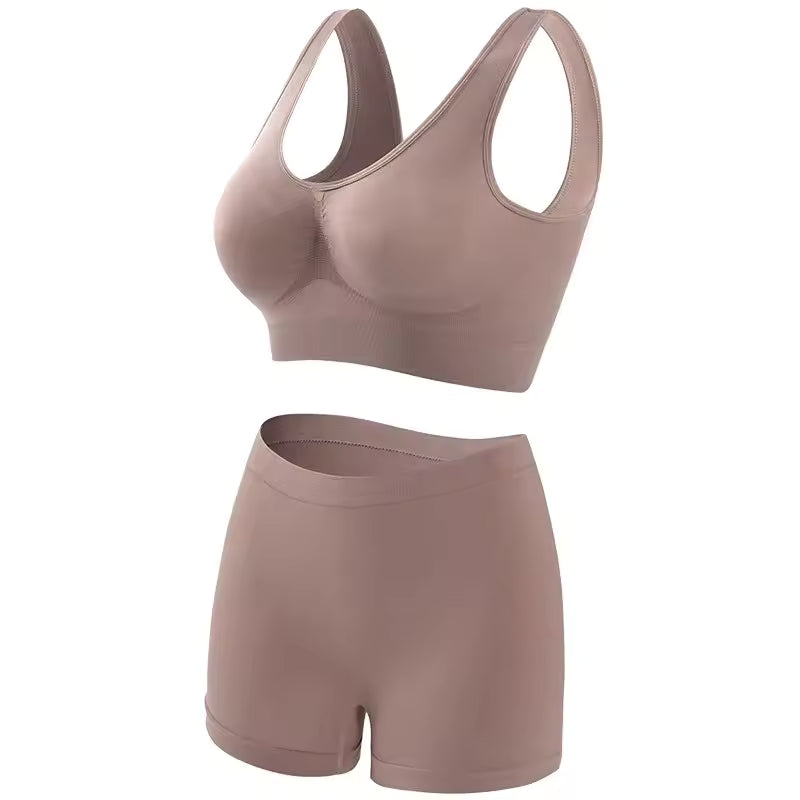 Seamless Low Waist Underwear Tanks Bra Top Boyshort Panties Casual Sports Lingerie Set