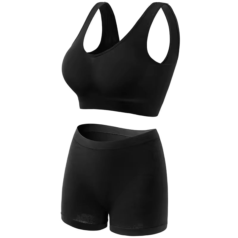 Seamless Low Waist Underwear Tanks Bra Top Boyshort Panties Casual Sports Lingerie Set