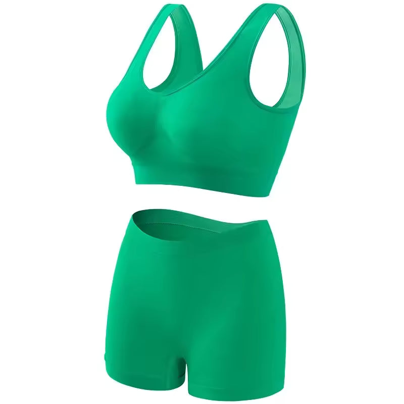 Seamless Low Waist Underwear Tanks Bra Top Boyshort Panties Casual Sports Lingerie Set