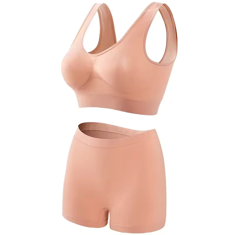 Seamless Low Waist Underwear Tanks Bra Top Boyshort Panties Casual Sports Lingerie Set