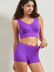Seamless Low Waist Underwear Tanks Bra Top Boyshort Panties Casual Sports Lingerie Set