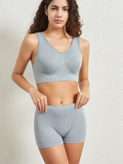 Seamless Low Waist Underwear Tanks Bra Top Boyshort Panties Casual Sports Lingerie Set