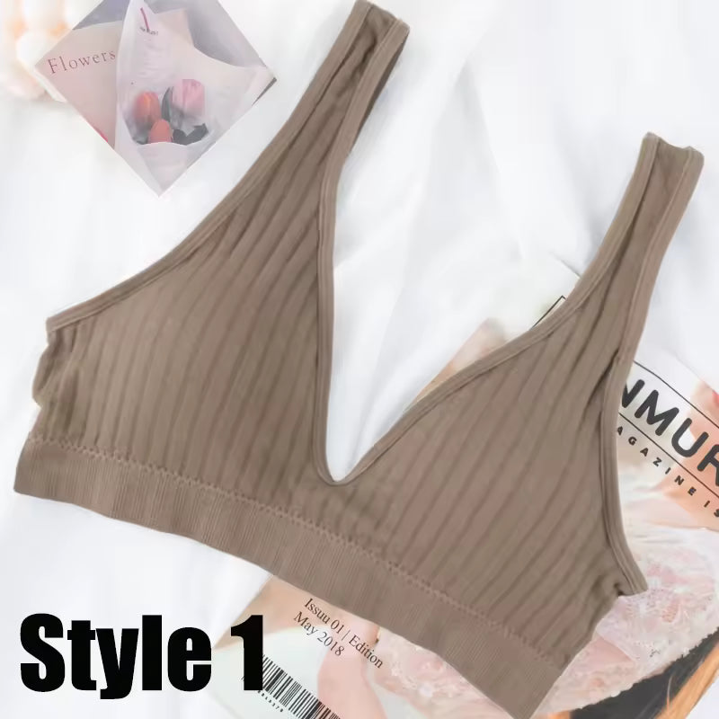 Seamless Underwear Deep V Neck Backless Camisole Lingerie Sports Bras Ribbed Tanks