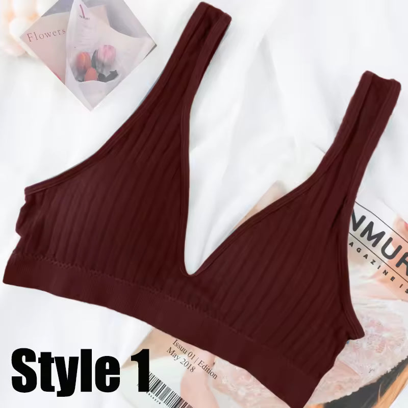Seamless Underwear Deep V Neck Backless Camisole Lingerie Sports Bras Ribbed Tanks
