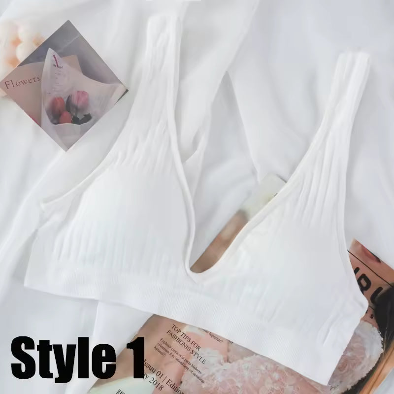 Seamless Underwear Deep V Neck Backless Camisole Lingerie Sports Bras Ribbed Tanks