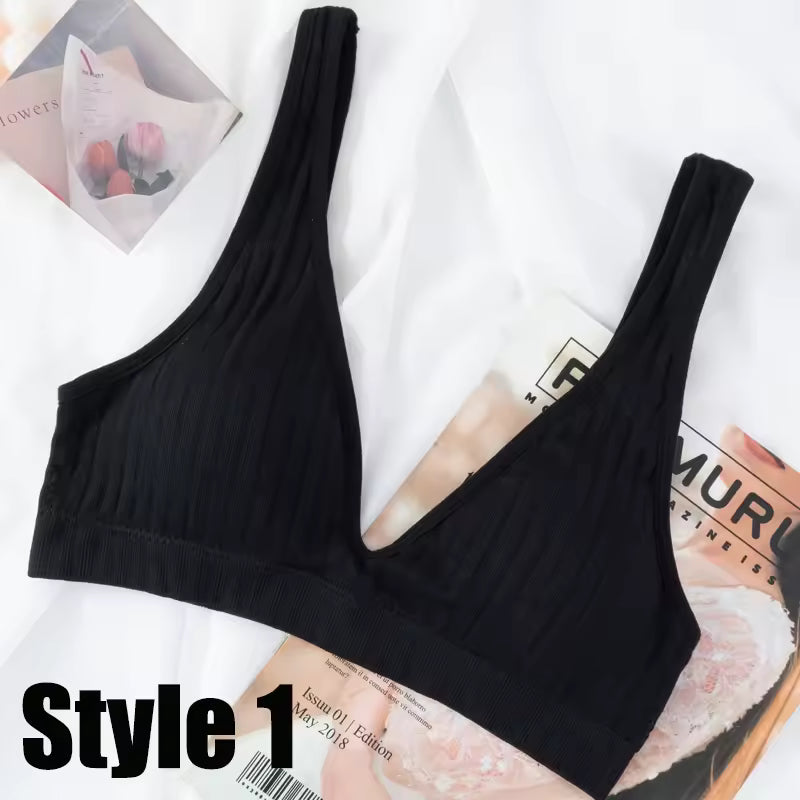 Seamless Underwear Deep V Neck Backless Camisole Lingerie Sports Bras Ribbed Tanks