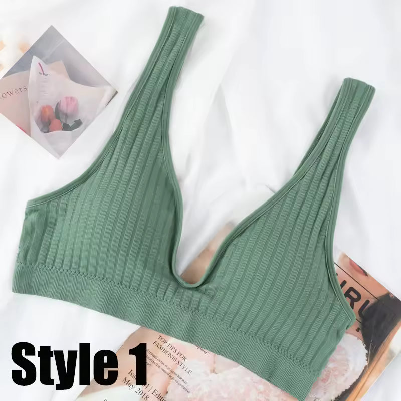 Seamless Underwear Deep V Neck Backless Camisole Lingerie Sports Bras Ribbed Tanks