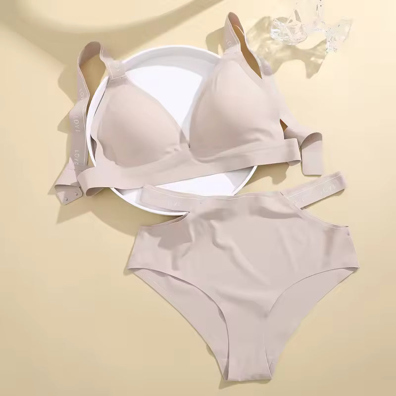Seamless Wireless Bra Hollow Out With Low Waist Briefs Panties Underwear Set