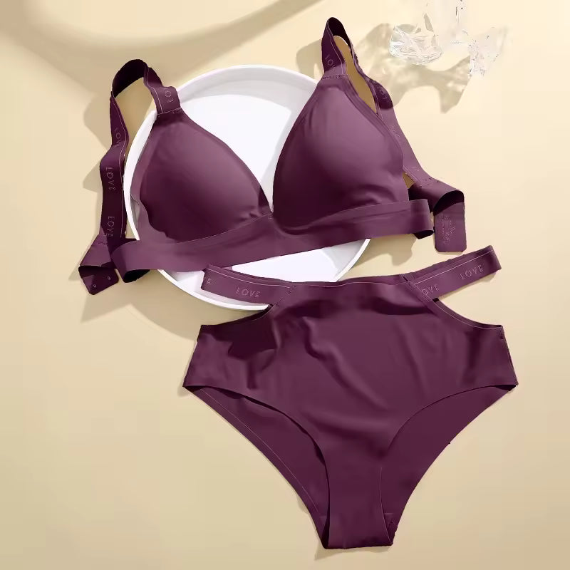 Seamless Wireless Bra Hollow Out With Low Waist Briefs Panties Underwear Set