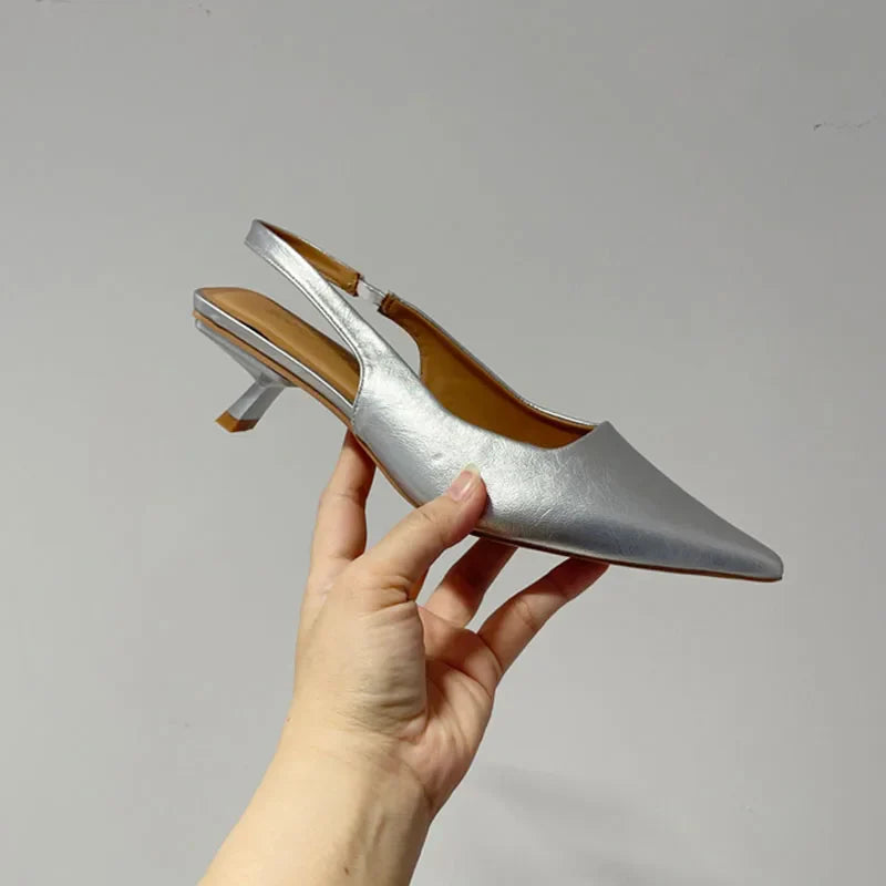 Low Heel Footwear Shallow Heeled Sandals Shoes Casual Pointed Toe Sandals Slip On