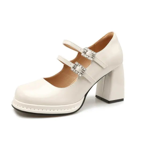 Shallow Mouth High Heel Leather Shoes Slip On Mary Jane Chunky Sandals Increasing Height Clogs