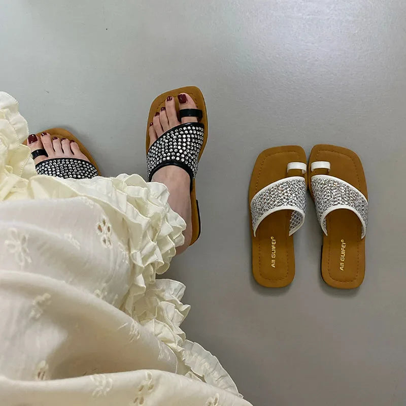 Rhinestones Flats Slippers Shoes Beach Flip flops Slides Flats Sandals Shoes