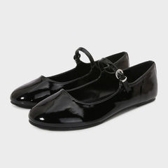 Brand Patent Leather Round Toe Ballet Flats Shallow Belt Buckle Shoes Elegant Party