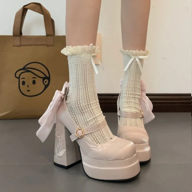 Night Club Platform Lolita Pumps Butterfly-knot High Heel Shoes Stripper Party Shoes