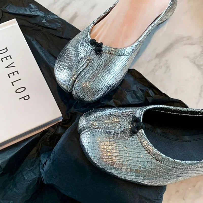 Soft Leather Split Toe Design Mules Flats Shoes Cozy Lightweight Soft Sole Loafers Mary Jane Pumps Ballet Shoe