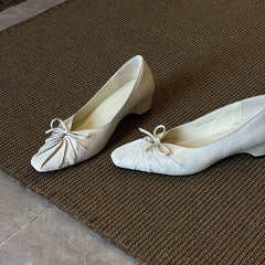 Square Bow Decorative Flat Shoes Leather Pleated Shallow Mouth Loafers Shoes Outdoor Comfortable Shoes