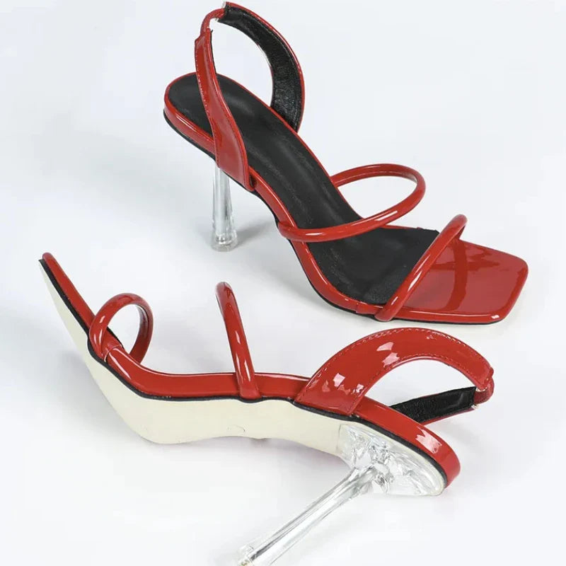 Solid color square Back Strap thin high heel non-slip shoes party open toe