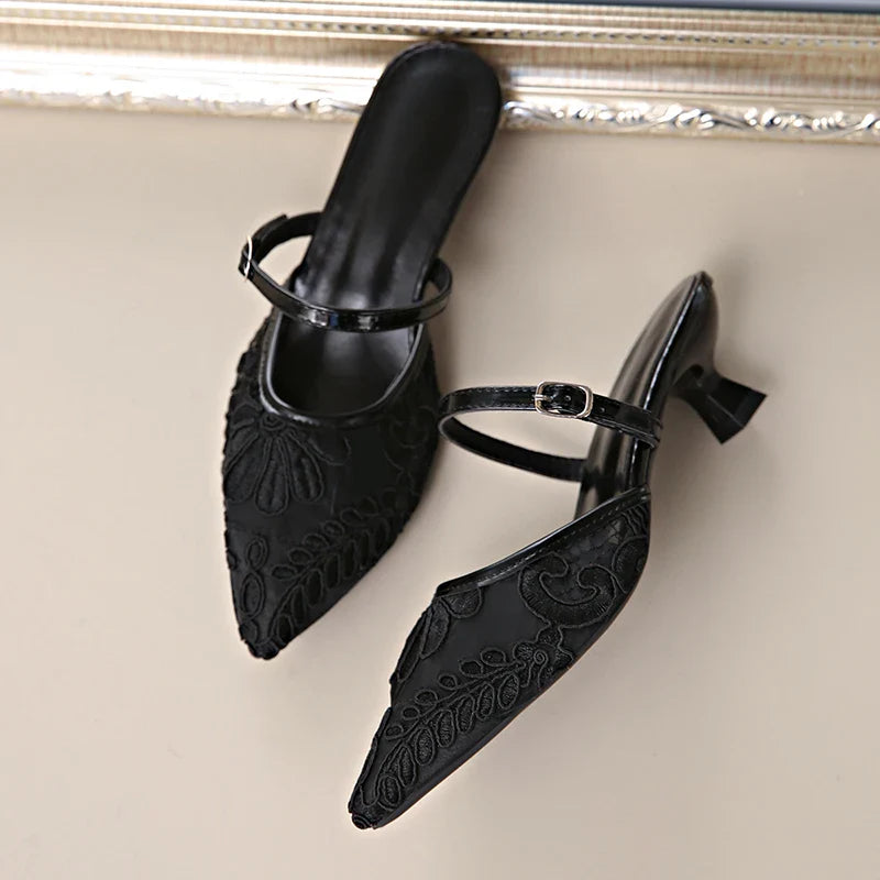 Breathable Lace Mules Slippers Slip On Singbacks Slide Elegant Party