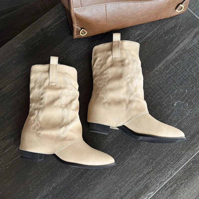 Pointed Toe Ankle Boots High Heels Shoes Brand Chelsea Boots Chunky Leather Shoes Mujer Botas