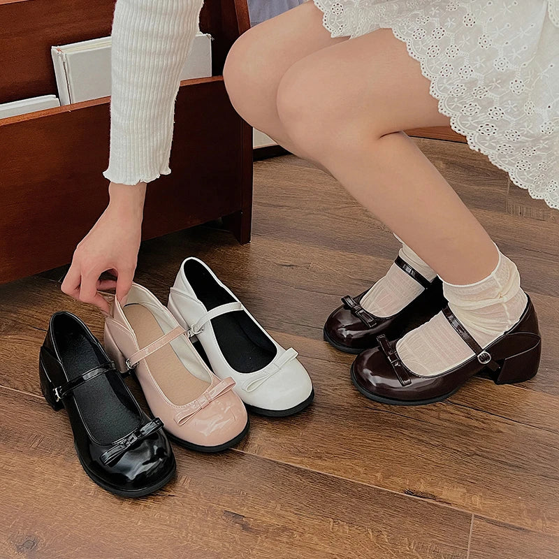 Mary Jane Shoes Elegant Low Heel Shoes Casual Buckle Single Shoes College Style Footwear Single Pumps