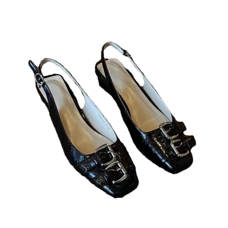 Square Toe High Heels Sandals Chunky Leather Shoes Woman Slippers Party Pumps Mujer Flip Flops