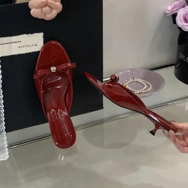 String Bead High-Heeled Shoes Ladys Slippers Outdoor Slides Pantofle Butterfly-Knot Low Rubber Flip Flops Hawaiian PU
