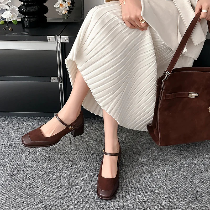 Shallow Mouth Square Toe Shoes Footwear Casual Sneaker Dress Retro High Fabric Leisure PU R