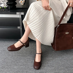 Shallow Mouth Square Toe Shoes Footwear Casual Sneaker Dress Retro High Fabric Leisure PU R