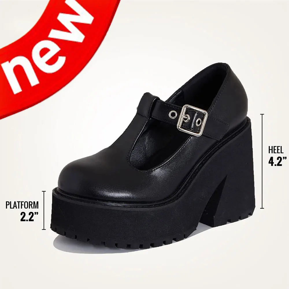Platform Chunky High Heeled Knee High Boots Cool Round Toe Cute Sweet Heeled Boots Gothic Uniform